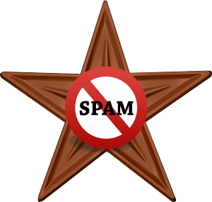 Spam circle with line through it inside a five-pointed star.
